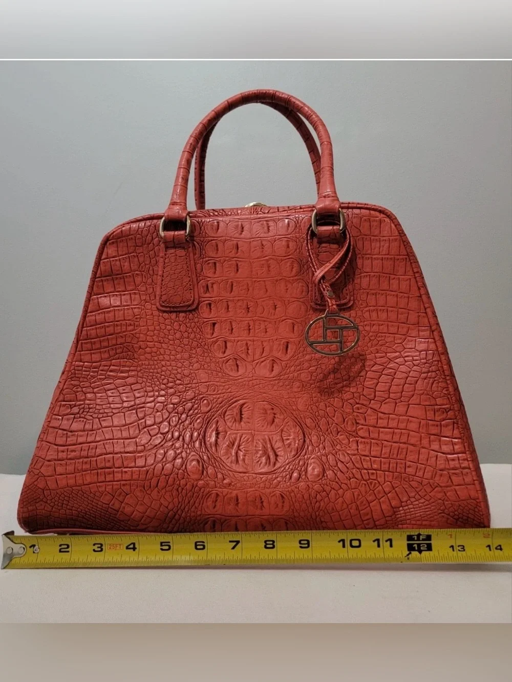 Croc Embossed Crossbody Satchel Bag Orange Faux Leather Shoulder Purse